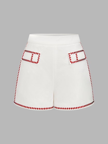 Square Neck Embroidered Top & Shorts Set