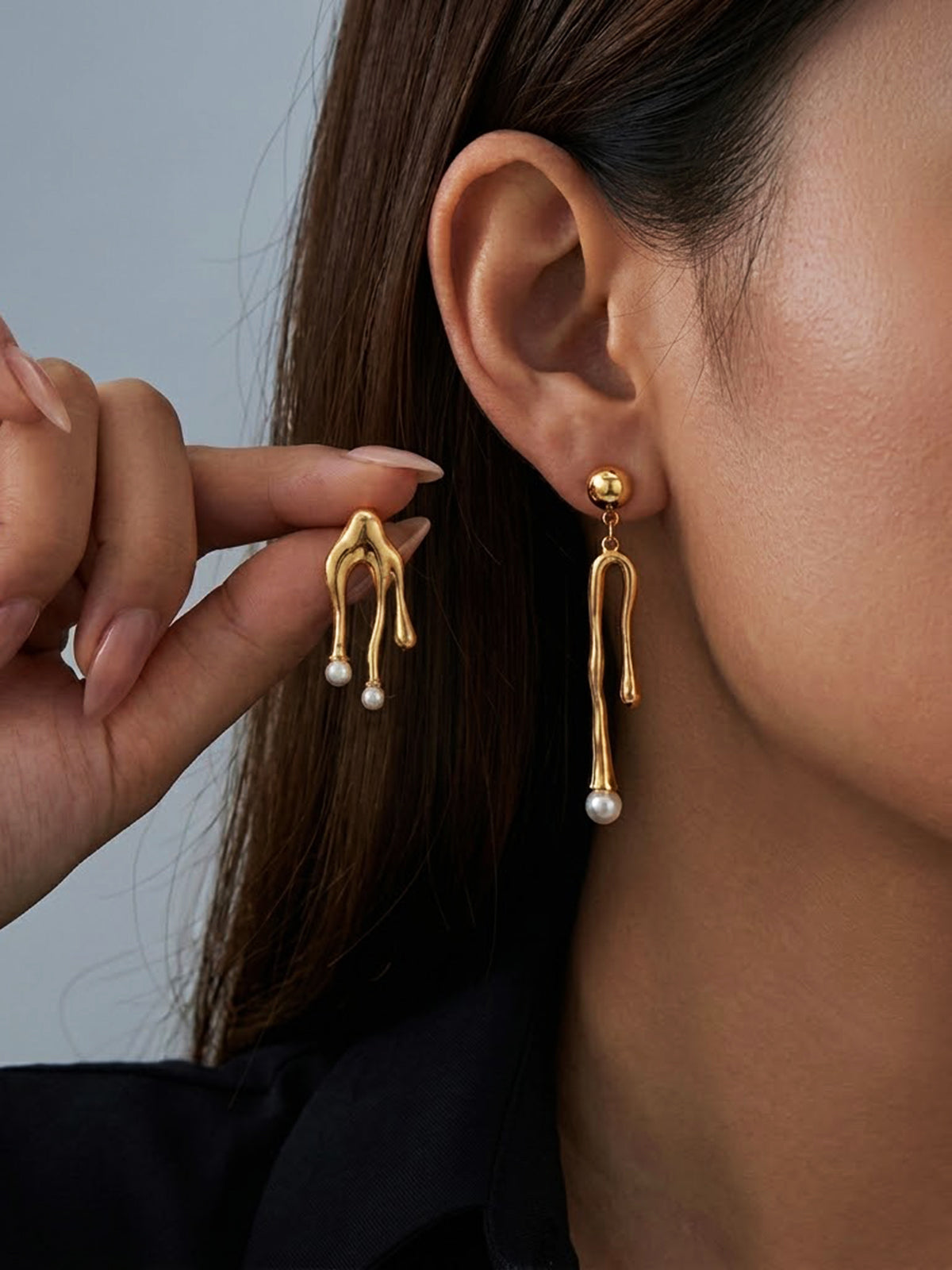 Lava Drip Pearl Dangle Earrings