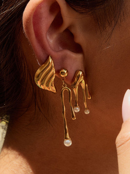 Lava Drip Pearl Dangle Earrings