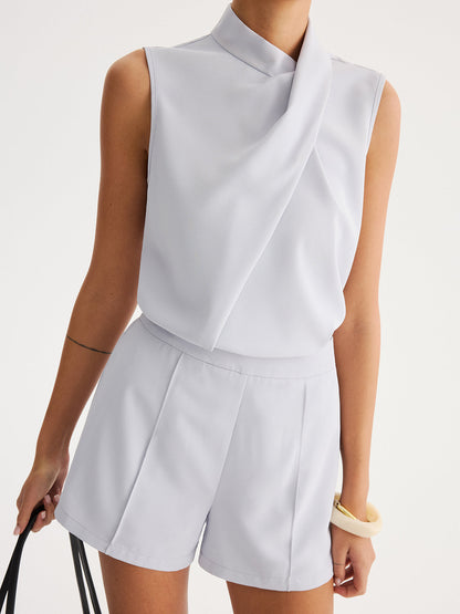 Asymmetric Draped Top & Tailored Shorts Set