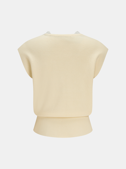 Lace Trim V-Neck Knit Top