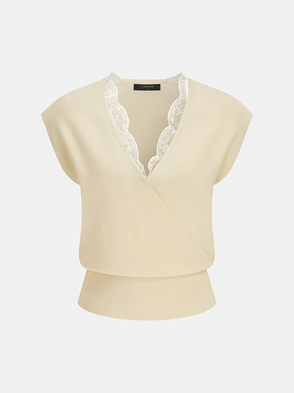 Lace Trim V-Neck Knit Top