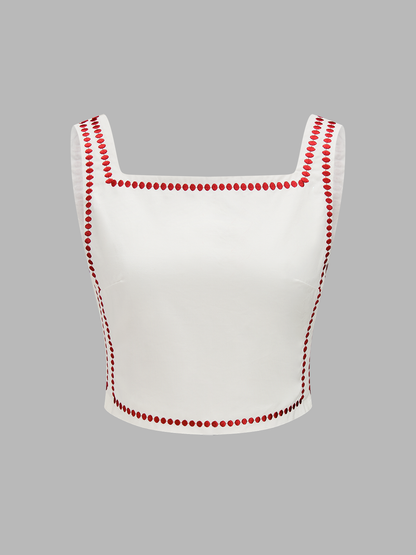 Square Neck Embroidered Top & Shorts Set
