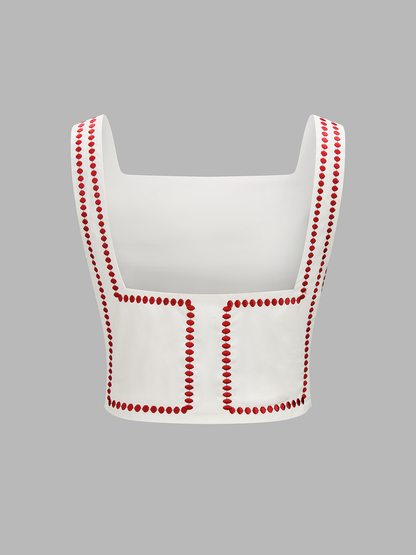 Square Neck Embroidered Top & Shorts Set