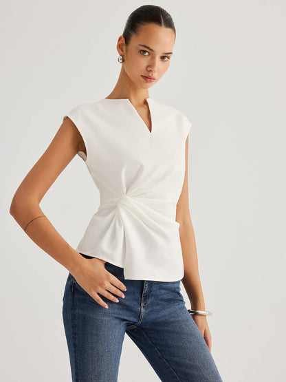 Sleeveless Twisted Waist Blouse