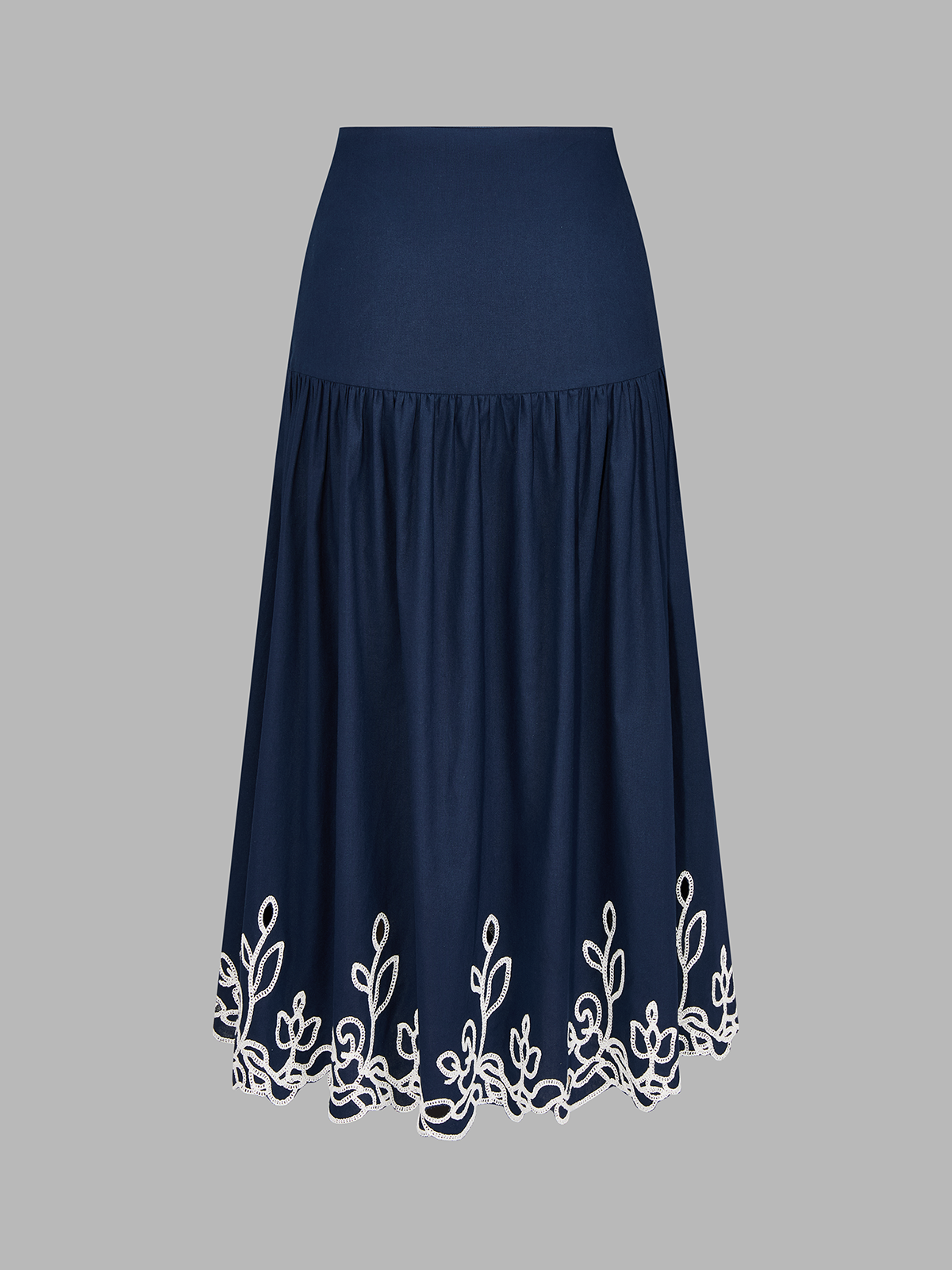 Embroidered Cotton Linen Top & Midi Skirt Set