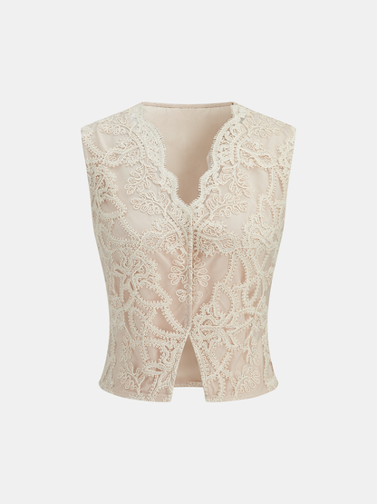 V-Neck Lace Vest & Mini Skirt Set
