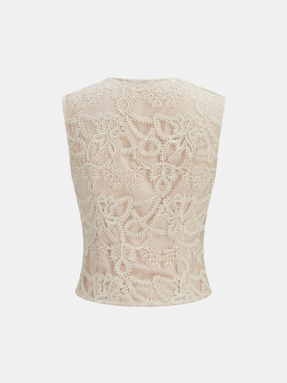 V-Neck Lace Vest & Mini Skirt Set