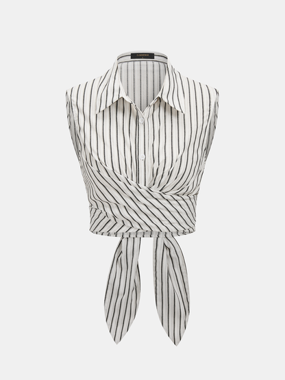 Striped Tie-Back Cotton Top & Pants Set
