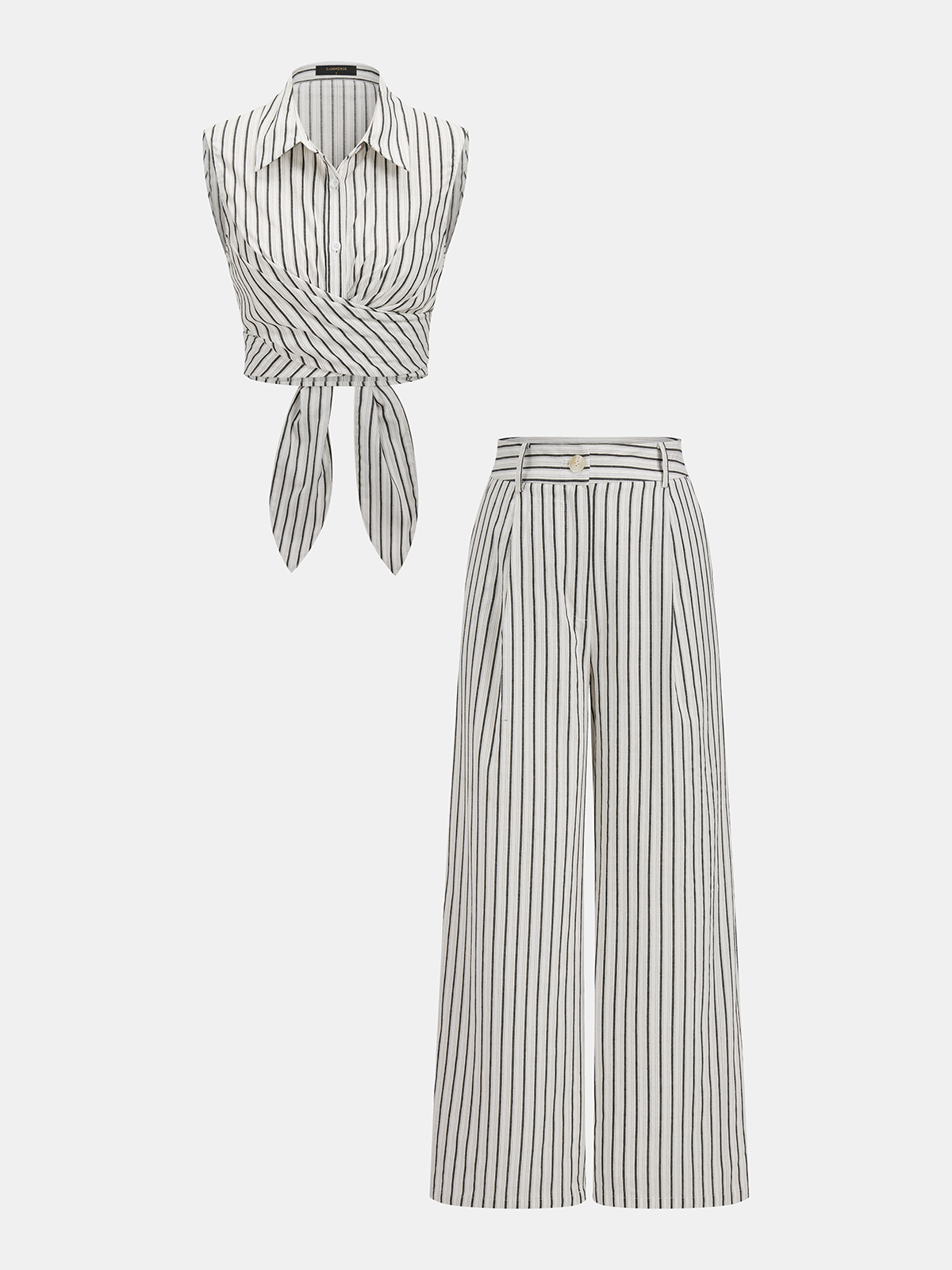 Striped Tie-Back Cotton Top & Pants Set
