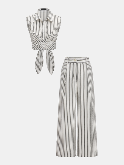 Striped Tie-Back Cotton Top & Pants Set