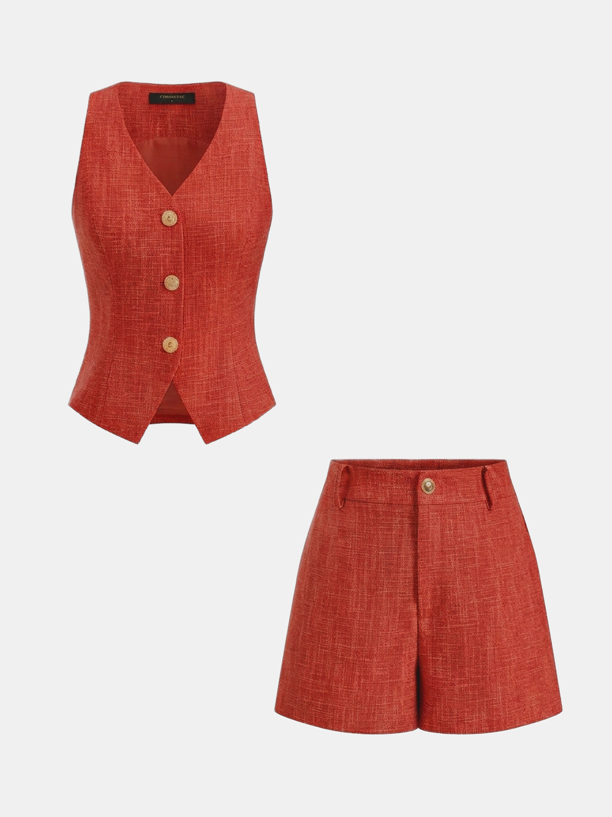 Textured Metal Button Vest & Shorts Set