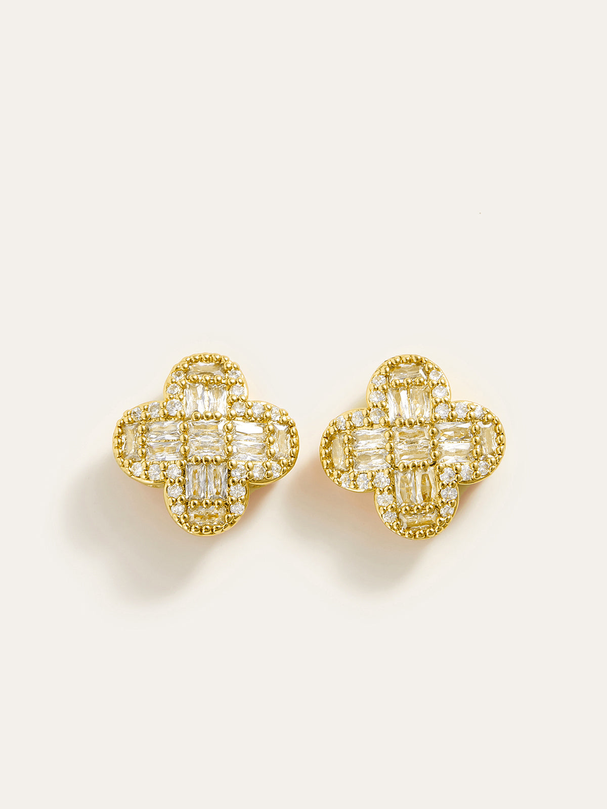 Golden Baguette Crystal Flower Earrings