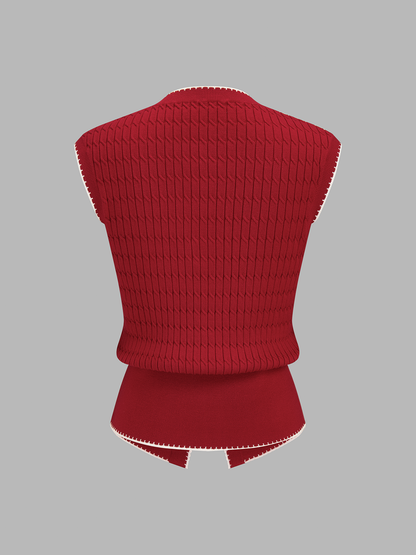 Contrast Trim Textured Knit Vest