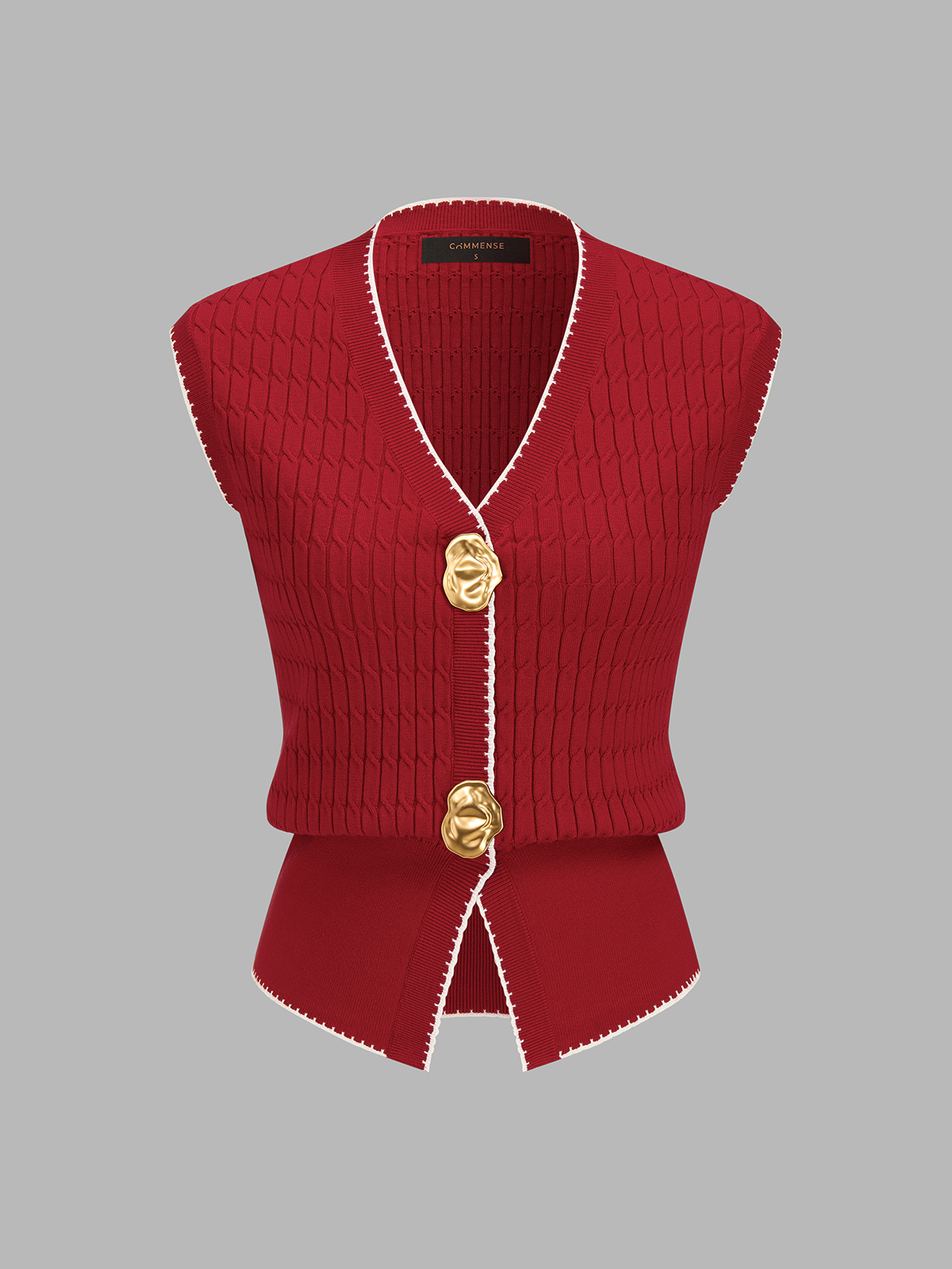 Contrast Trim Textured Knit Vest