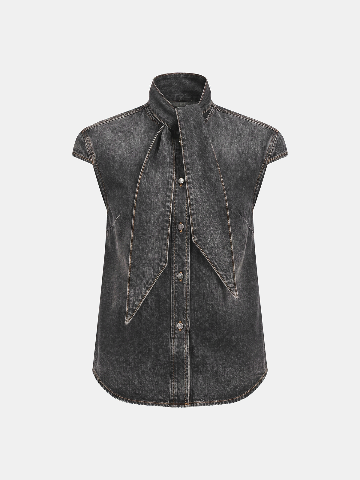 Tie Neck Sleeveless Denim Shirt