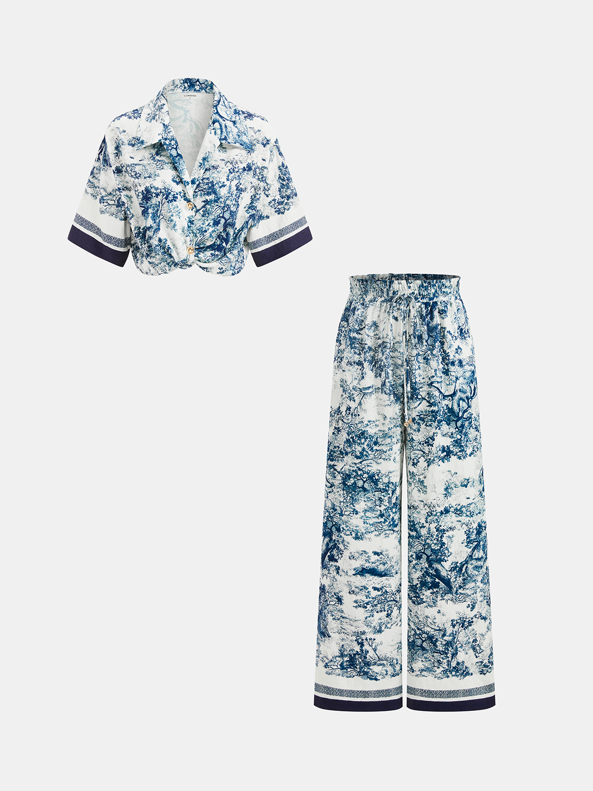 Toile Print Shirt & Wide Leg Pants Set