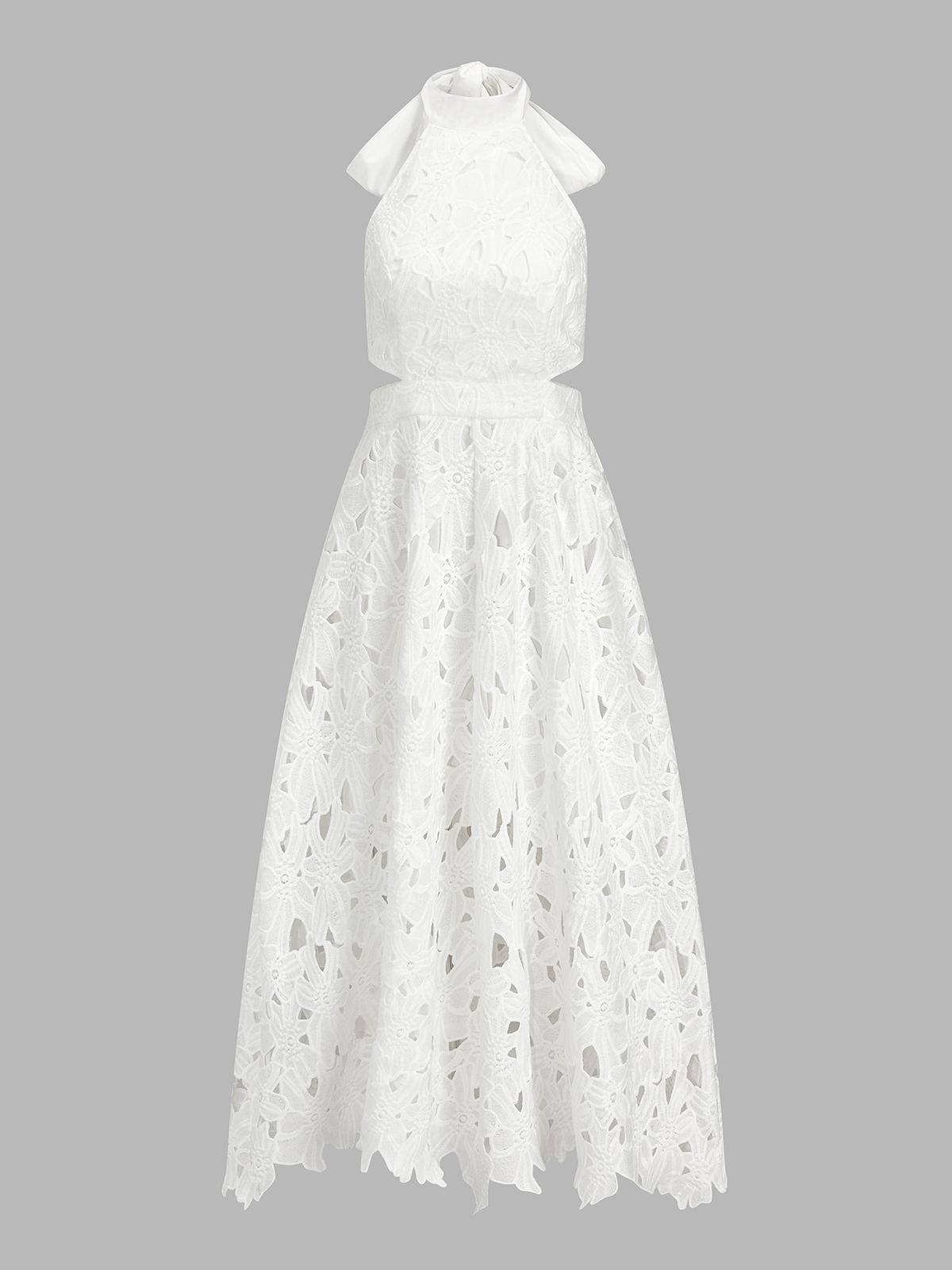 Halter Neck Bow Guipure Lace Maxi Dress