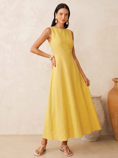 Sleeveless Linen Blend Maxi Dress