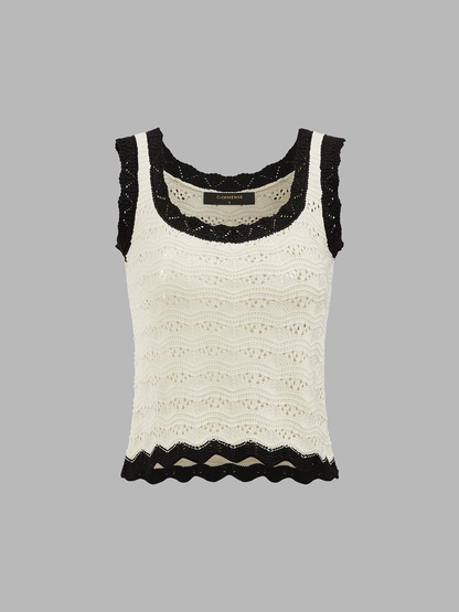 Contrast Trim Crochet Knit Top & Midi Skirt Set
