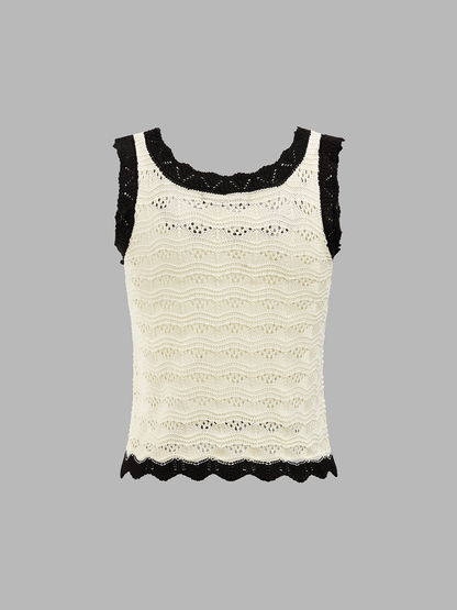 Contrast Trim Crochet Knit Top & Midi Skirt Set