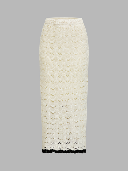 Contrast Trim Crochet Knit Top & Midi Skirt Set