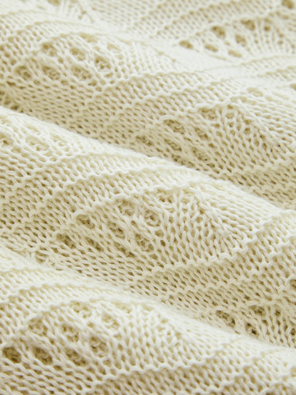 Contrast Trim Crochet Knit Top & Midi Skirt Set