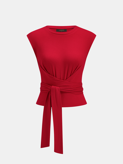 Tie-Waist Ribbed Knit Top