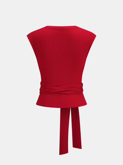 Tie-Waist Ribbed Knit Top