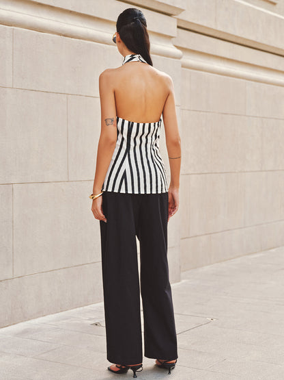 Halter Striped Split Hem Top & Pants Set