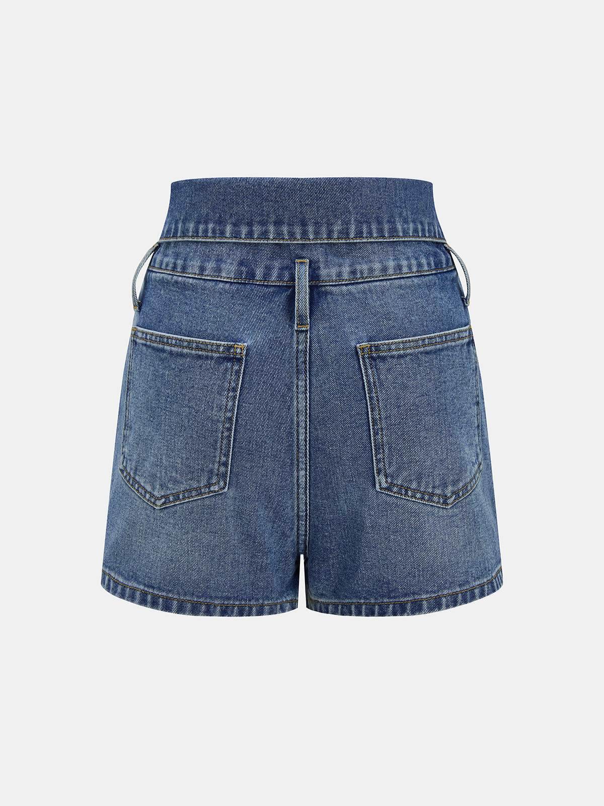 Fold Over Waistband Metal Button Denim Shorts