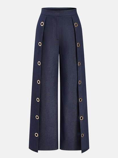 Eyelet Detail Wide Leg Pants