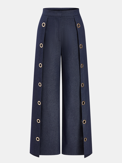 Eyelet Detail Wide Leg Pants