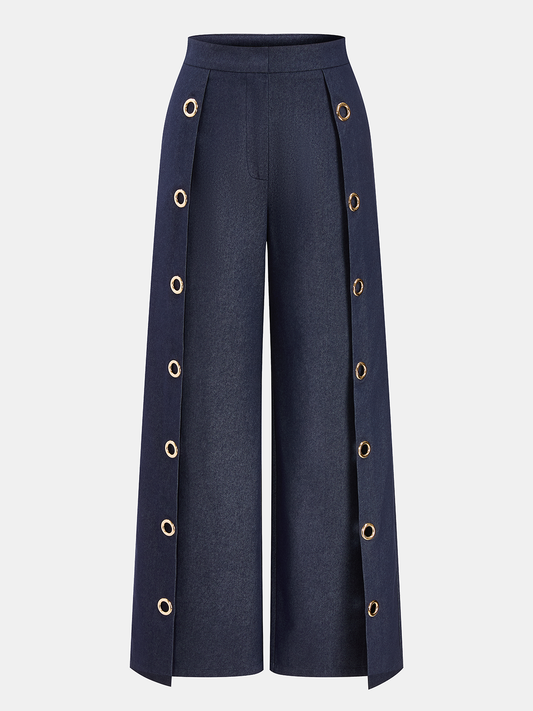 Eyelet Detail Wide Leg Pants