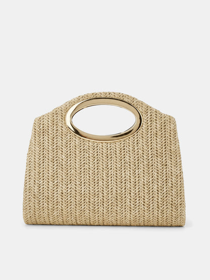 Straw Woven Ring Handle Handbag