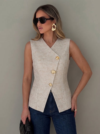 Textured Asymmetric Buttoned Vest