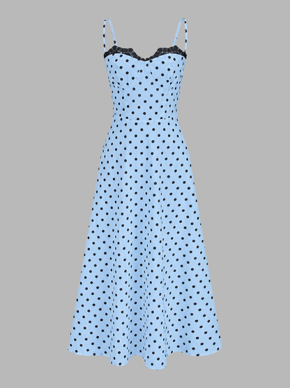 Polka Dot Lace Trim Cami Maxi Dress