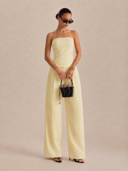 Ruched Halter Top & Wide Leg Pants Set