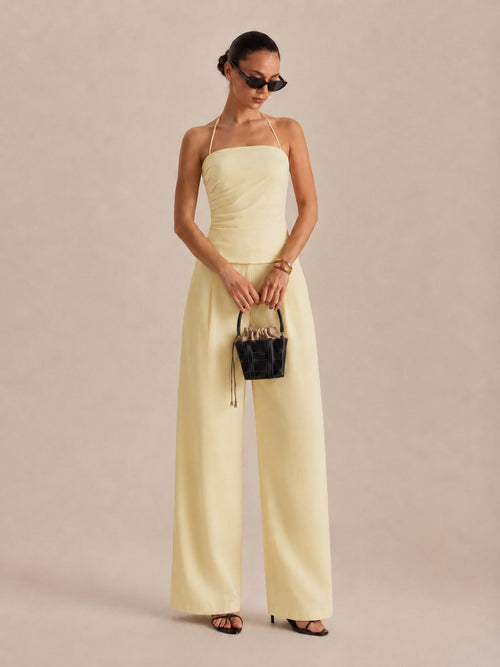 Ruched Halter Top & Wide Leg Pants Set