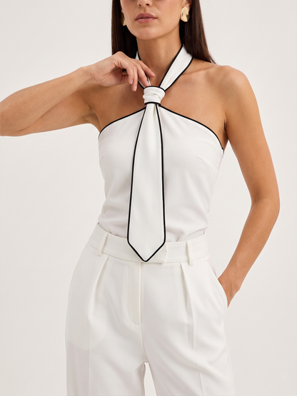 Tie Detail Contrast Trim Halter Neck Top