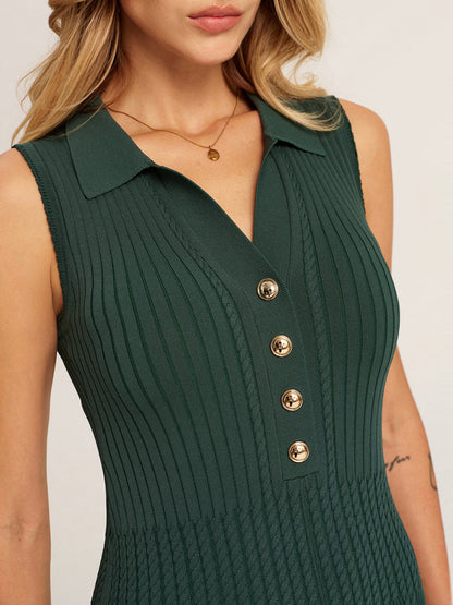 Sleeveless Polo Ribbed Knit Midi Dress