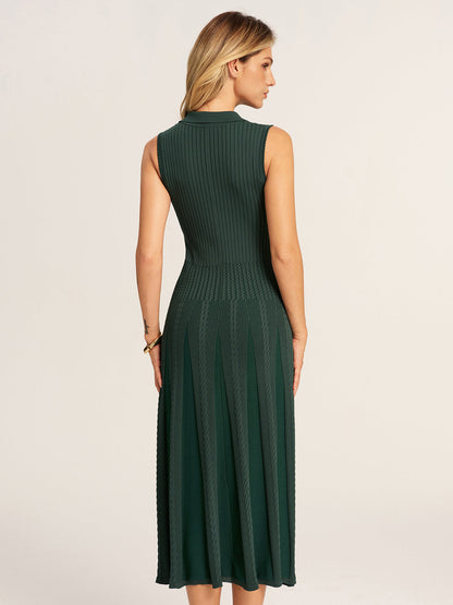 Sleeveless Polo Ribbed Knit Midi Dress