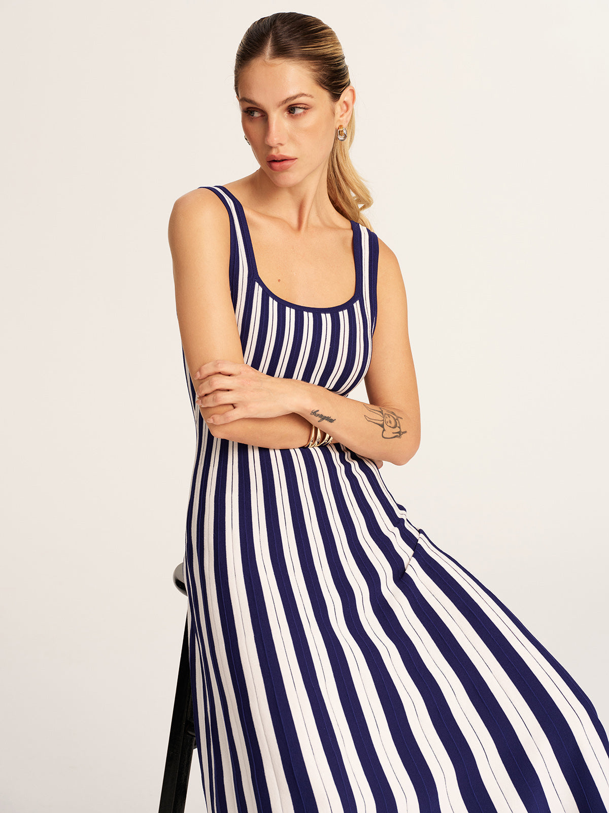 Striped Sleeveless Knit Tank Dress