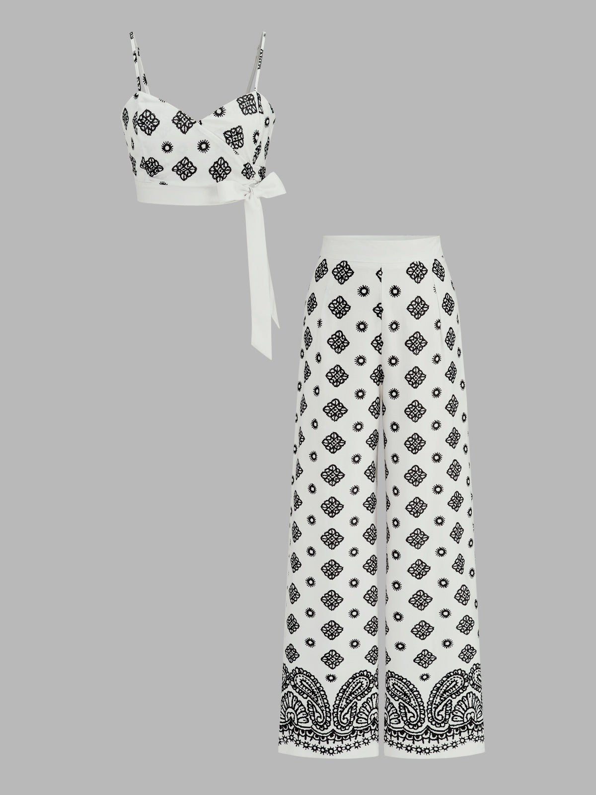 Printed Wrap Tie Cami Top & Pants Set
