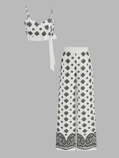 Printed Wrap Tie Cami Top & Pants Set