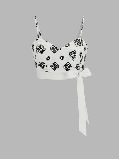 Printed Wrap Tie Cami Top & Pants Set