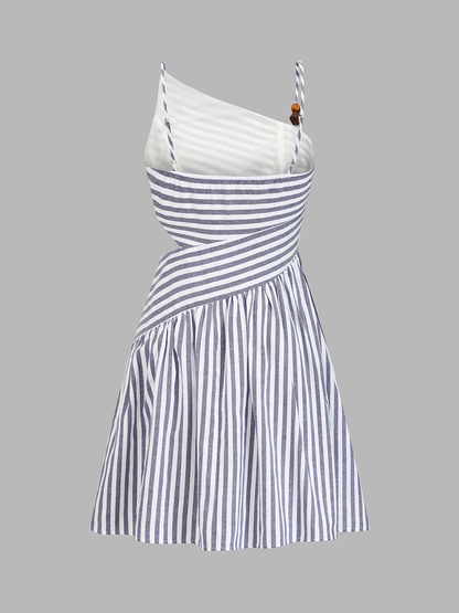 Beaded Striped Asymmetrical Cutout Mini Dress