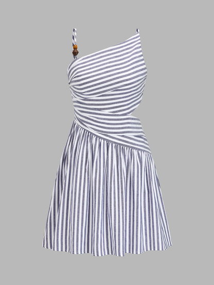 Beaded Striped Asymmetrical Cutout Mini Dress
