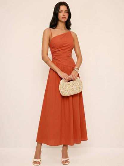 Striped Cut-Out Asymmetric Cami Maxi Dress