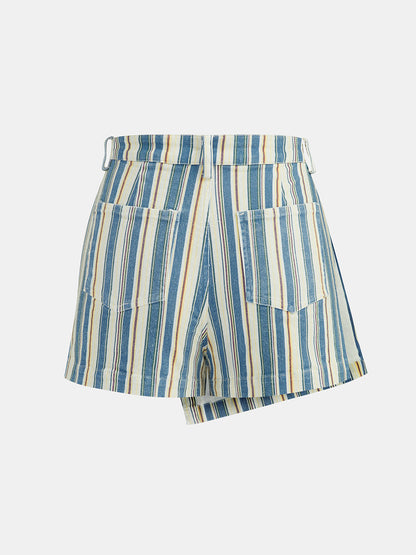 Casual Cotton Striped Tie Waist Skort